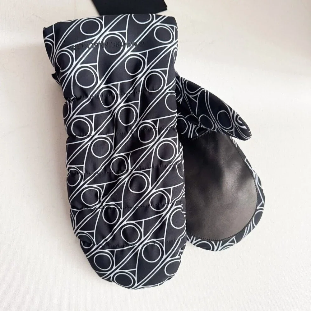 Moose Knuckles Nylon Down Filled Sidney  Mittens Black White  Geometric P  L/XL